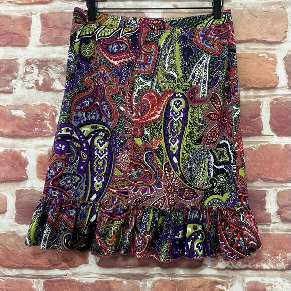 Sharagano Skirt Women's S Multicolor Boho Paisley Floral Ruffle Hem Festival Y2K - Picture 4 of 8